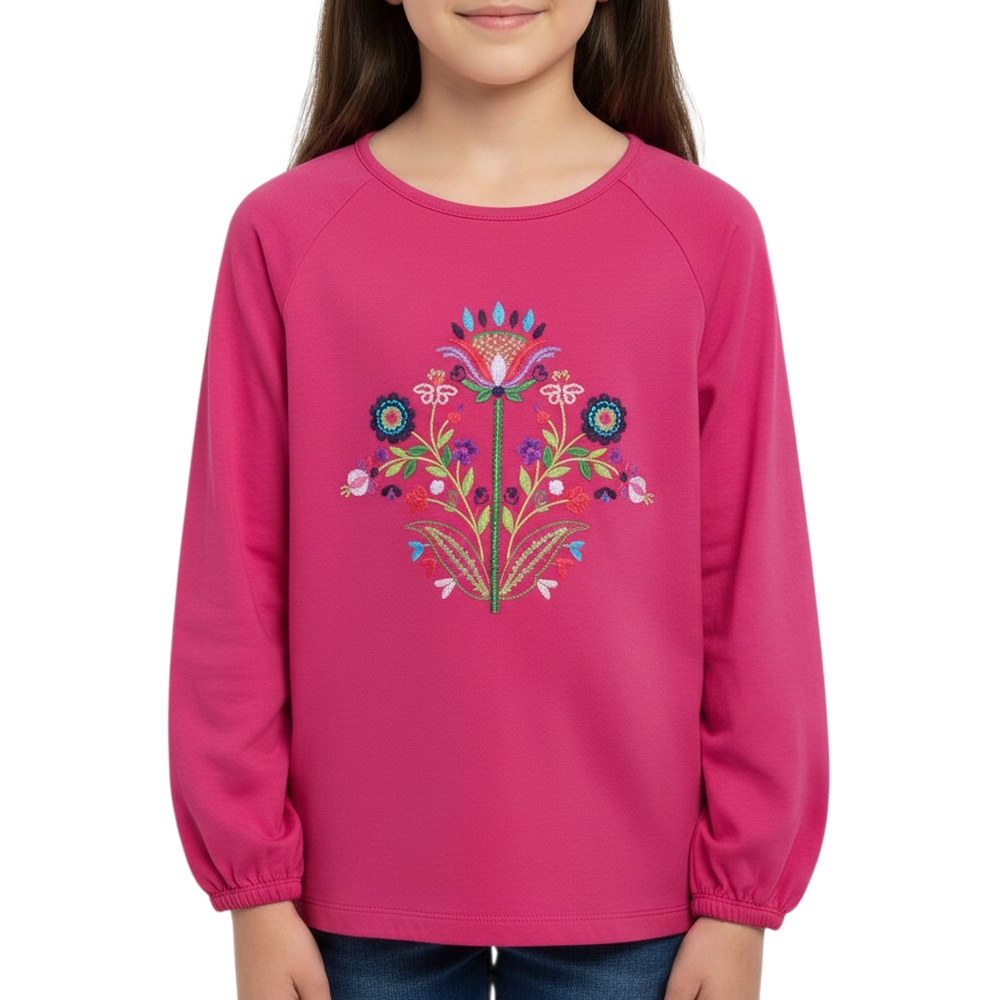 Hanna Andersson Embroidered Top Size 140 US Size 10 Pink Floral Boho Hippie